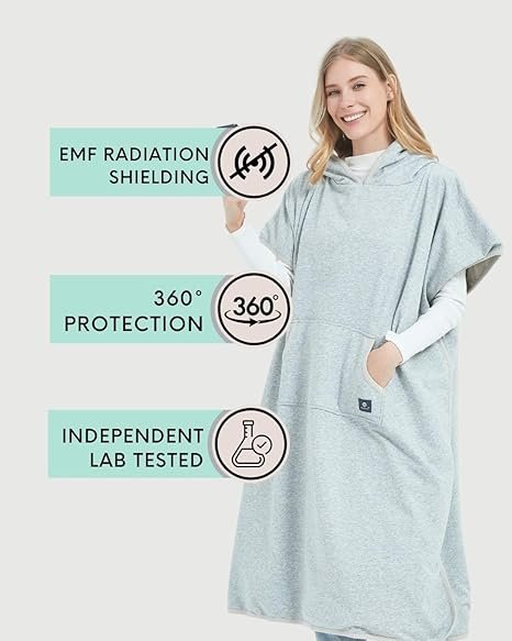 Radia Smart® EMF Erwachsenen-Poncho mit Kapuze, Grau – Strahlungsdecke, tragbare Faraday-Decke, RF-Abschirmung, WLAN-Blocker, Schutzkleidung, übergroß, GRAU, Large – Bild 5