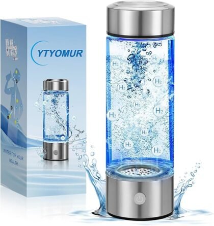 YTYOMUR Wasserstoff Wasserflasche, 450ml USB Wiederaufladbarer Hydrogen Water Bottle, Glas-Wasserstoff-Wassermaschine, 3Min schnelle Elektrolyse, Wasserstoff-Wassergenerator für Reisen, Sport