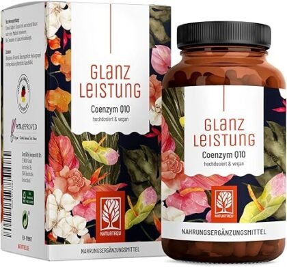NATURTREU® Glanzleistung - Coenzym Q10 Kapseln hochdosiert mit 200mg pro Kapsel - 90 vegane Kapseln für 3 Monate - reines Ubiquinon aus pflanzlicher Fermentation