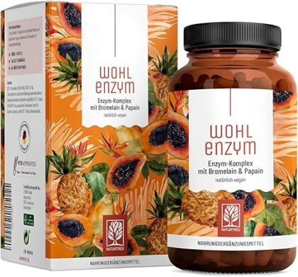 Wohlenzym Enzym Komplex mit 800mg Bromelain (5000 F.I.P), Papain, Rutin - Ananas & Papaya Enzym vegan - Immunsystem* Unterstütztung - Magensaftresistente Kapseln von NATURTREU®