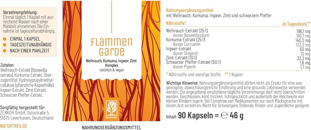 Weihrauch Kurkuma Ingwer Kapseln Hochdosiert - 196,1 mg Boswelliasäure, 133,3 mg Curcumin, Zimt, Gingerol & Piperin - Ohne chemische Entzündungshemmer oder Gelenkkapseln – Bild 6