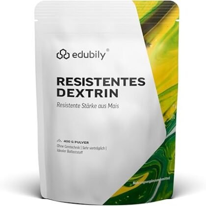 edubily nutrition® Resistentes Dextrin - Ballaststoffe - Resistente Stärke Typ 4 aus Mais ohne Gentechnik - Mit Dosierlöffel aus PLA - Laborgeprüft (400 g)
