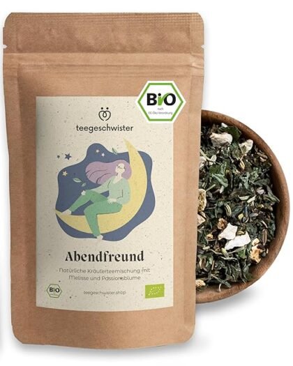 BIO Abendtee | Loser Kräuter-Tee für deine Auszeit am Abend | Natürlicher Melissentee mit Baldrian, Lavendel und Passionsblume | 85g loser Bio Tee | teegeschwister