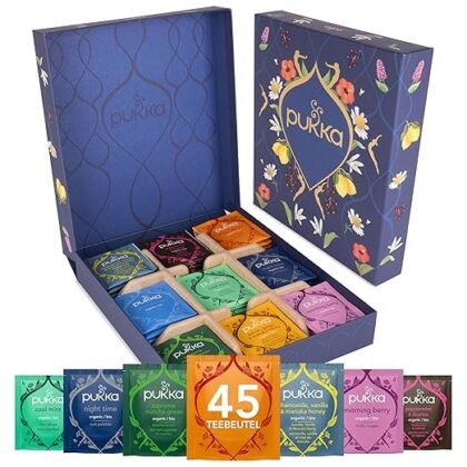 Pukka Tee Geschenkset, Bio Kräutertee, Tee Box, Nachhaltiges Tee Set, Ideal für jeden Anlass, Geschenkidee, 9 Varianten,45 Teebeutel