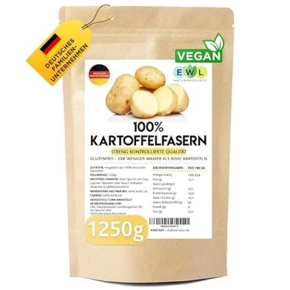 EWL Naturprodukte Kartoffelfasern 1250g XXL Vorteilspack Kartoffelfaser aus deutschen Kartoffeln I kontrolliert und abgefüllt in Deutschland I Kartoffelmehl Kartoffelfasermehl 1,25kg